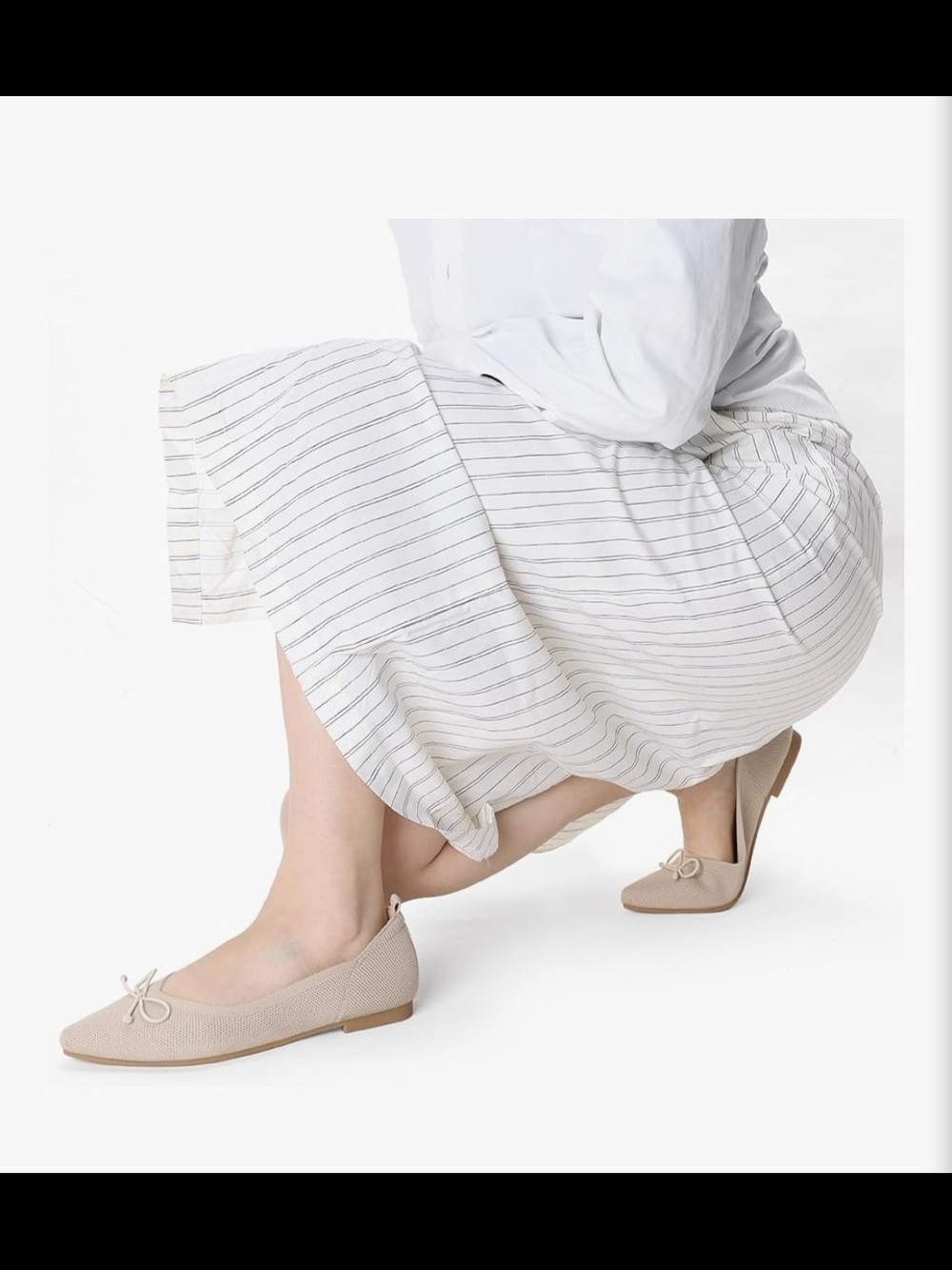 Ankis Pointed Knit Ballet Flats with Bow in Beige - Picture 4 of 5